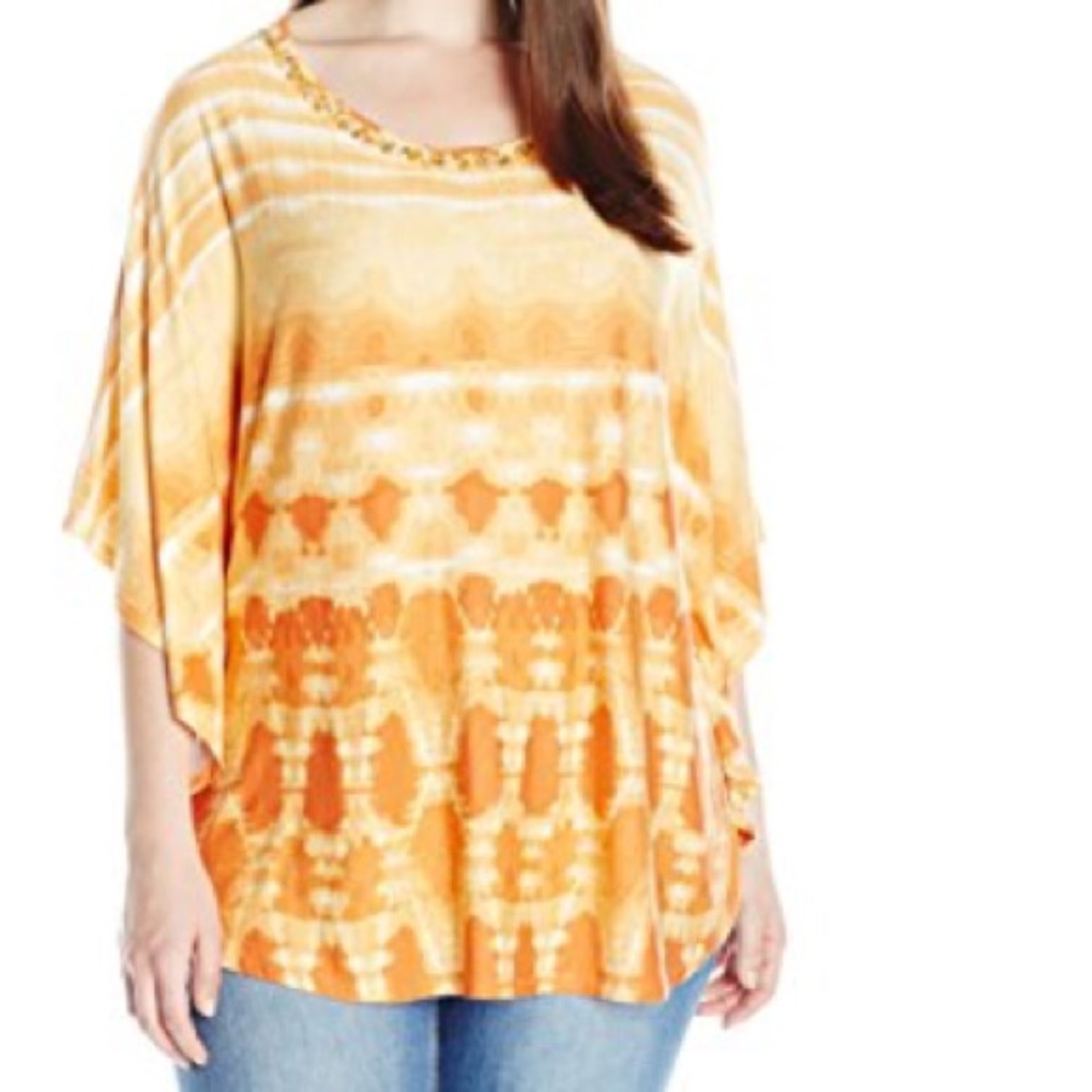 RUBY RD Orange Tie Dye Beaded Knit Dolman Career or Casual Top 1X Plus